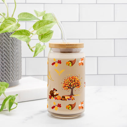 Happy Thanksgiving Glass Can 16oz