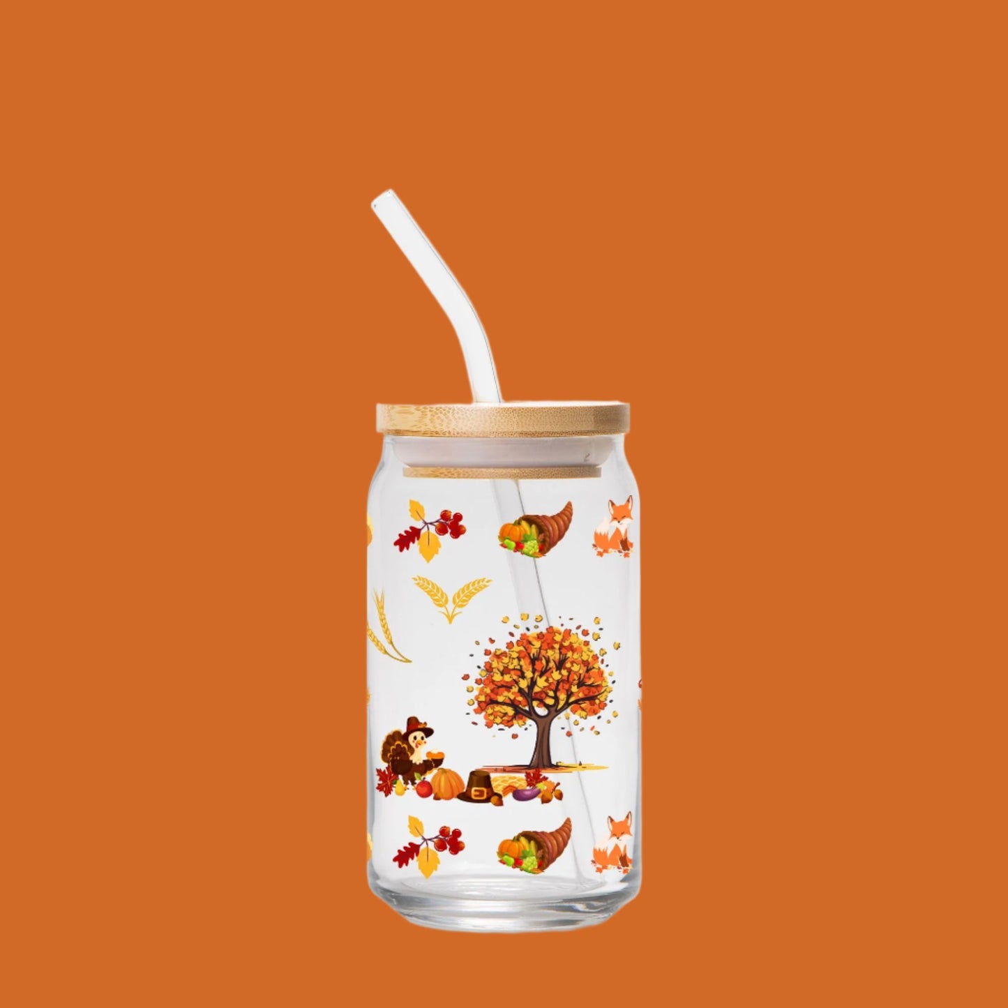 Happy Thanksgiving Glass Can 16oz
