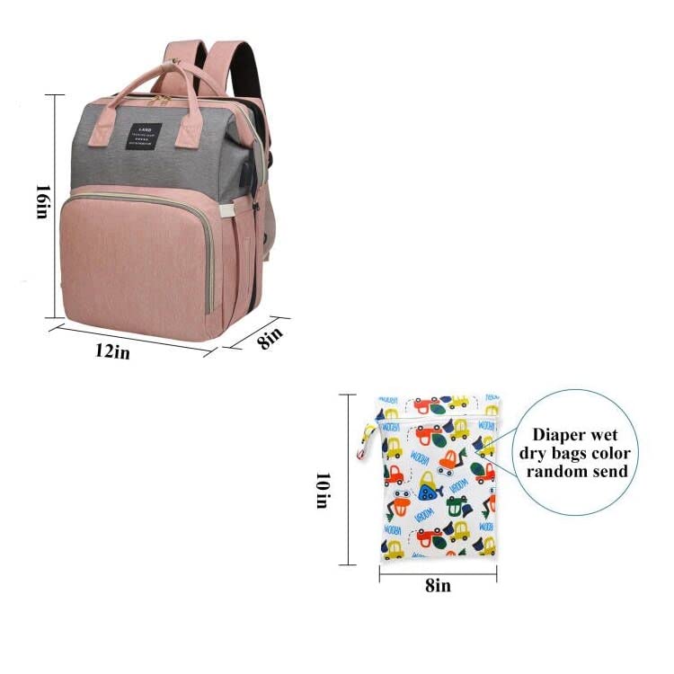 ANWTOTU Diaper Bag with Changing Station,Diaper Bag Backpack，7 in 1 Travel Baby Diaper Bag,Mommy Bag With USB Charging Port (Pink-Grey)