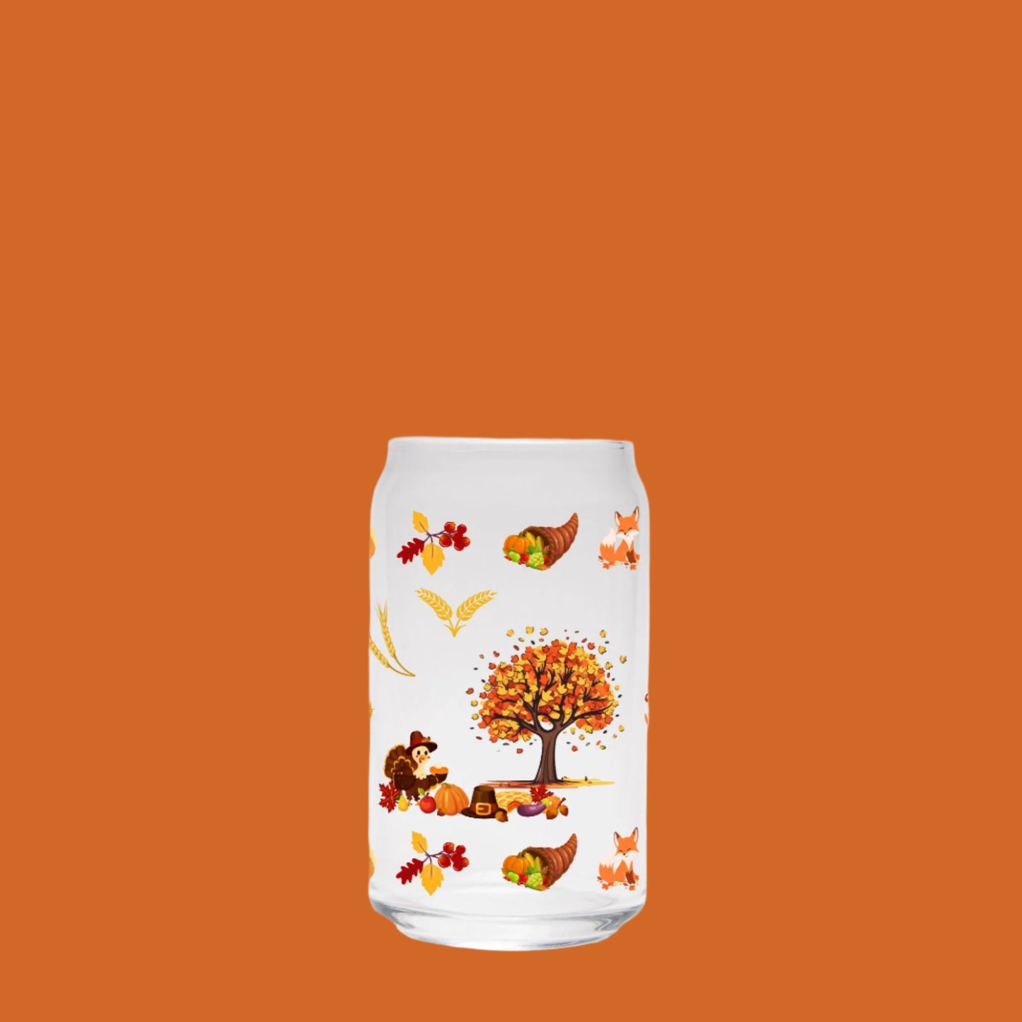 Happy Thanksgiving Glass Can 16oz
