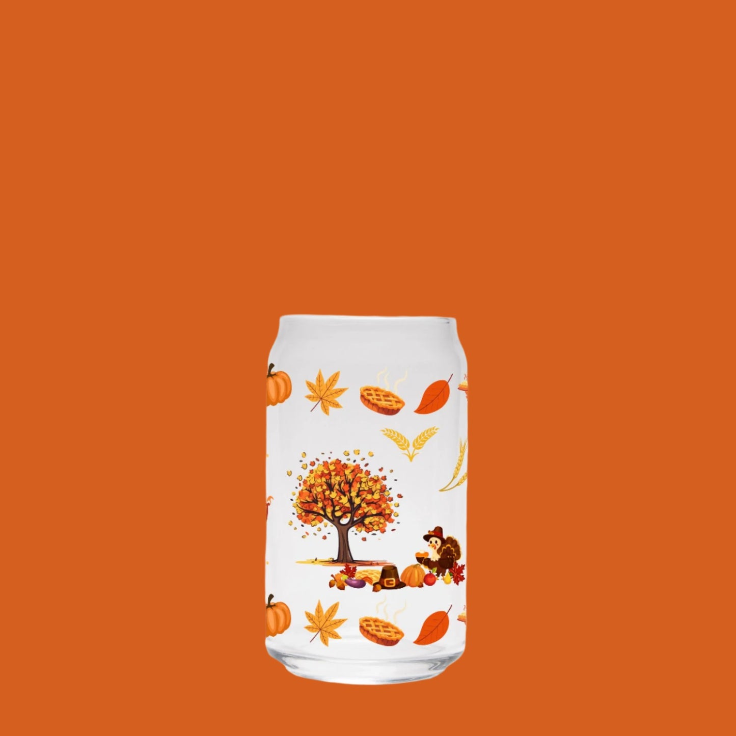 Happy Thanksgiving Glass Can 16oz
