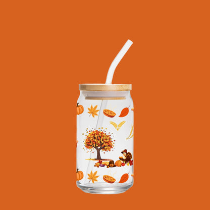 Happy Thanksgiving Glass Can 16oz
