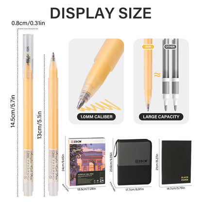 ZSCM Black Paper Sketchbook & 24 Colors Acrylic Gel Pens for Drawing, 1mm Fine Point Acrylic Ink Pen, Opaque Archival Dull Ink Pens for Black Paper Drawing, Sketching, Illustration, Card Making
