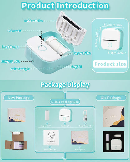 Memoking Sticker Printer - T02 Mini Portable Thermal Printer Inkless Sticker Maker Machine Bluetooth Pocket Label Maker for Study Graphics, Anatomical Diagrams, Photos, Students