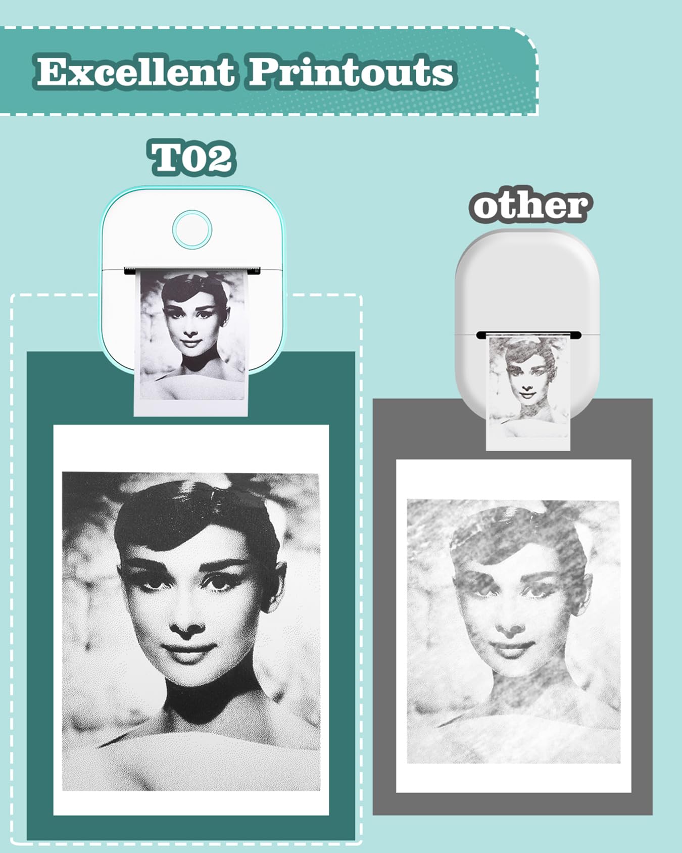 Memoking Sticker Printer - T02 Mini Portable Thermal Printer Inkless Sticker Maker Machine Bluetooth Pocket Label Maker for Study Graphics, Anatomical Diagrams, Photos, Students
