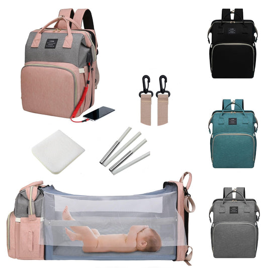 ANWTOTU Diaper Bag with Changing Station,Diaper Bag Backpack，7 in 1 Travel Baby Diaper Bag,Mommy Bag With USB Charging Port (Pink-Grey)