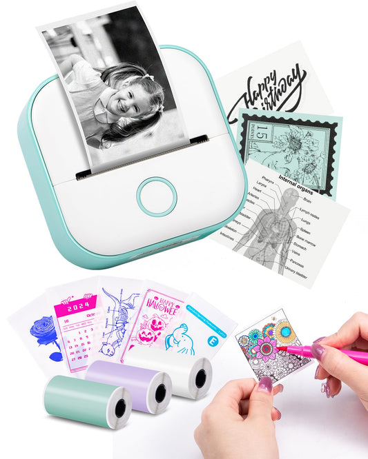 Memoking Sticker Printer - T02 Mini Portable Thermal Printer Inkless Sticker Maker Machine Bluetooth Pocket Label Maker for Study Graphics, Anatomical Diagrams, Photos, Students
