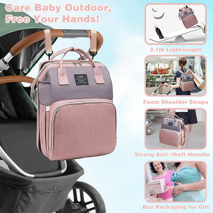 ANWTOTU Diaper Bag with Changing Station,Diaper Bag Backpack，7 in 1 Travel Baby Diaper Bag,Mommy Bag With USB Charging Port (Pink-Grey)