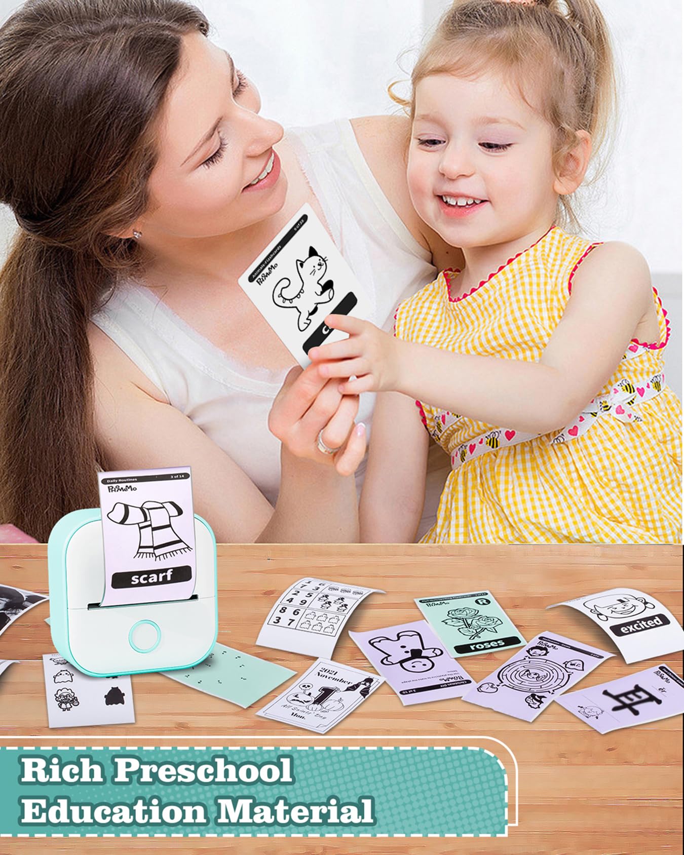 Memoking Sticker Printer - T02 Mini Portable Thermal Printer Inkless Sticker Maker Machine Bluetooth Pocket Label Maker for Study Graphics, Anatomical Diagrams, Photos, Students