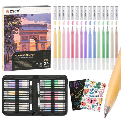 ZSCM Black Paper Sketchbook & 24 Colors Acrylic Gel Pens for Drawing, 1mm Fine Point Acrylic Ink Pen, Opaque Archival Dull Ink Pens for Black Paper Drawing, Sketching, Illustration, Card Making
